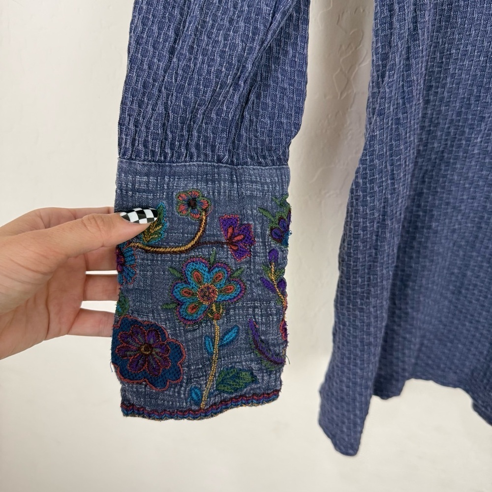 Soft Surroundings Palmer Embroidered Cuff Navy Blue Tunic - Picture 3 of 9